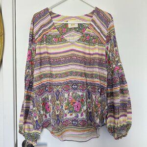 Maeve Anthropologie Ceresco Peasant Blouse Sz Medium Boho Floral Balloon Sleeves